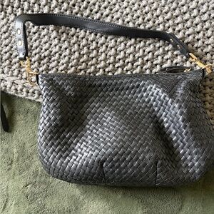 Elegant Black Woven Leather Shoulder Bag